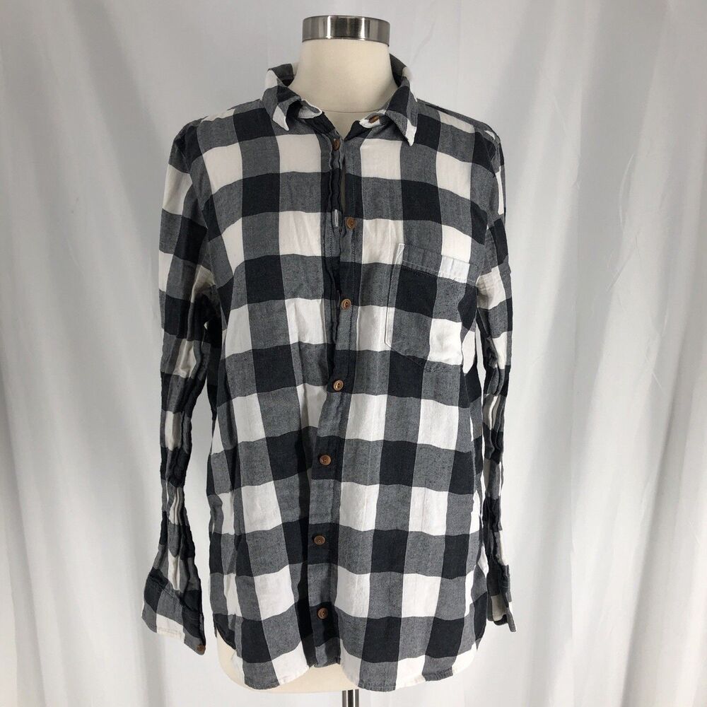 J.Crew Boy Shirt Black White Buffalo Check Plaid Flannel 12